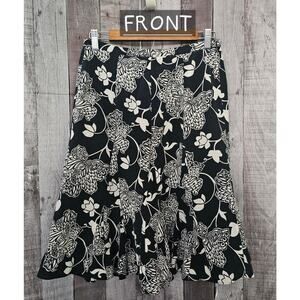 ANN TAYLOR Black White Floral Silky Lined Zip SKIRT Women's size 4